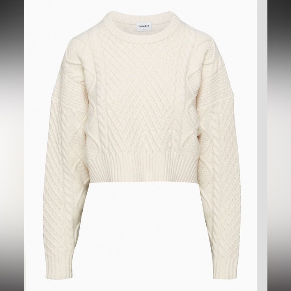 Aritzia Sunday Best Peggy Cropped Sweater Cable Knit Oversized Chunky Boxy Sz XS